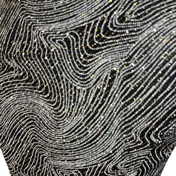 OLIVIA MATTHEWS Long Gown Size Medium Glittery Fabric Bodycon Plunge Flare Hem - Picture 9 of 13